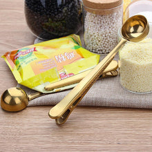 Load image into Gallery viewer, Two-in-one Coffee Pinch Spoon Northern Europe Style Golden Stainless Steel Seal Mix Coffee Bean
