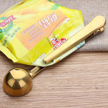 Load image into Gallery viewer, Two-in-one Coffee Pinch Spoon Northern Europe Style Golden Stainless Steel Seal Mix Coffee Bean
